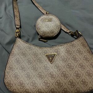GUESS Tan/Brown Logo Shoulder Bag with Coin Pouch